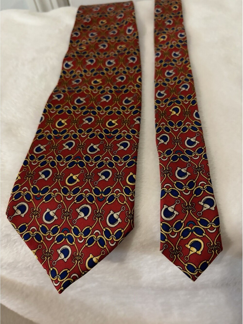 Oaklawn 2007 Arkansas Derby Tie Red Equestrian Bit Print Silk Vtg